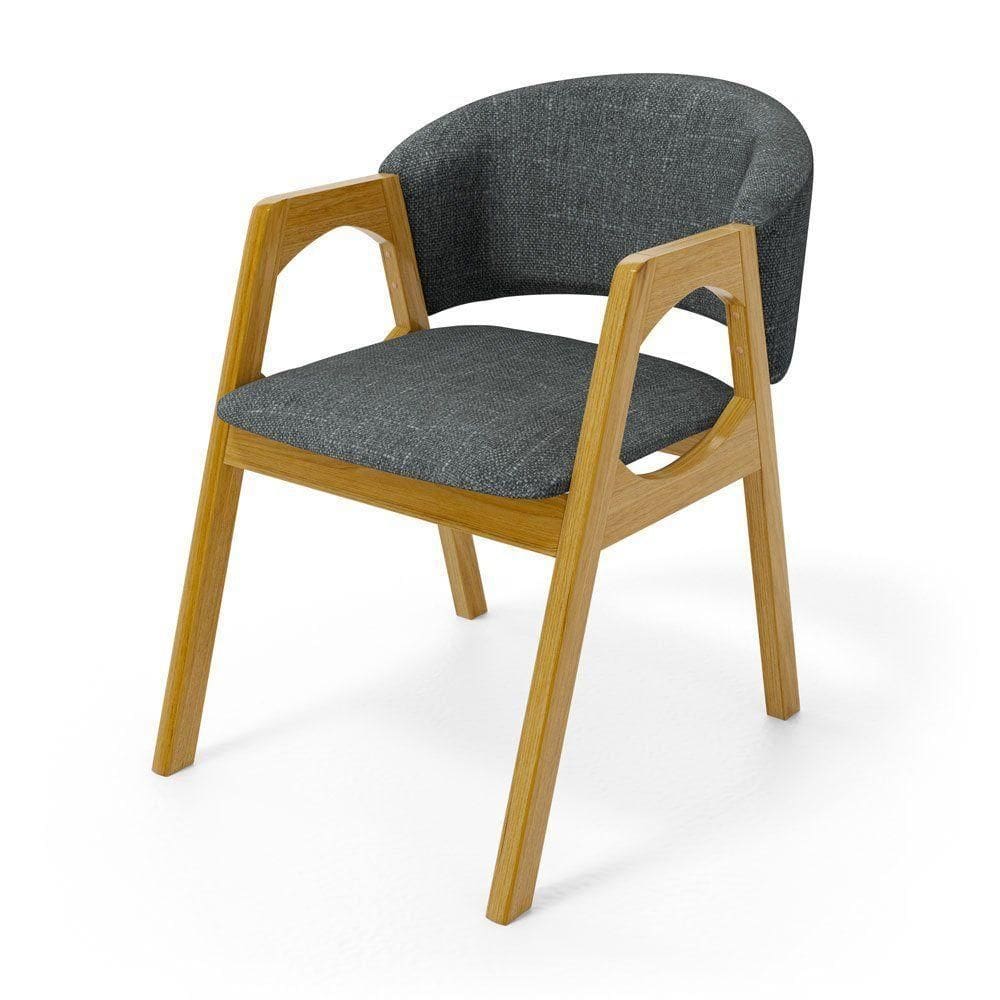 Cadeira Agatha Madeira Maciça Estofada Para Mesa De Jantar Linho Chumbo 406