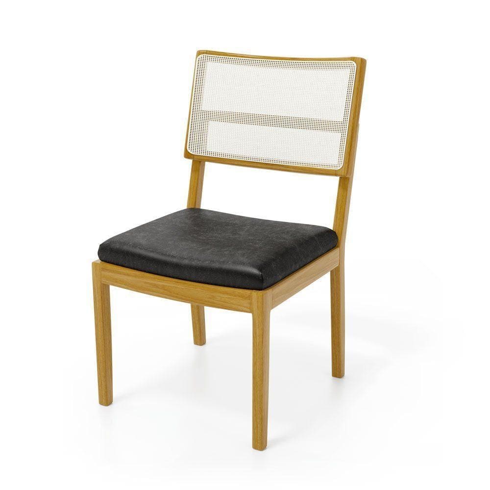 Cadeira Milena Madeira Maciça Assento Estofado Encosto De Tela Sintética Courino Preto 503