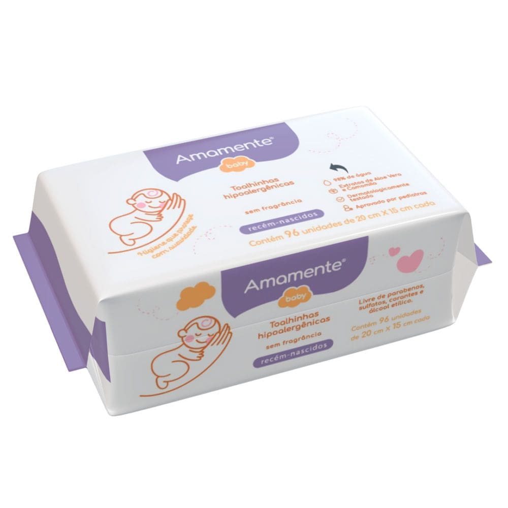 Toalhinhas Umedecidas Amamente Baby Recém Nascido Sem Fragrância 96 Unidades