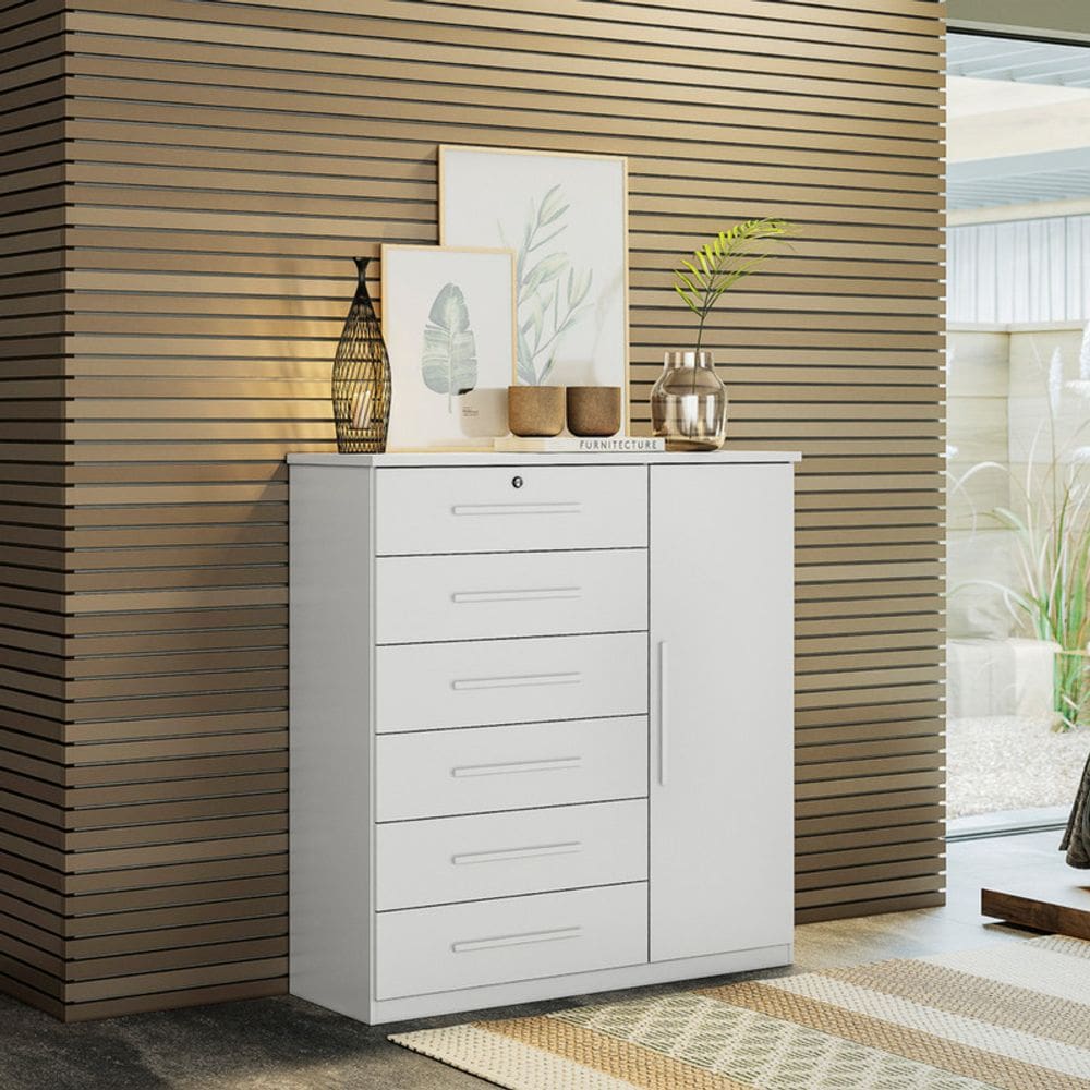 Cómoda Moderna com 6 Gavetas e Cabideiro Vision -MobiBaby