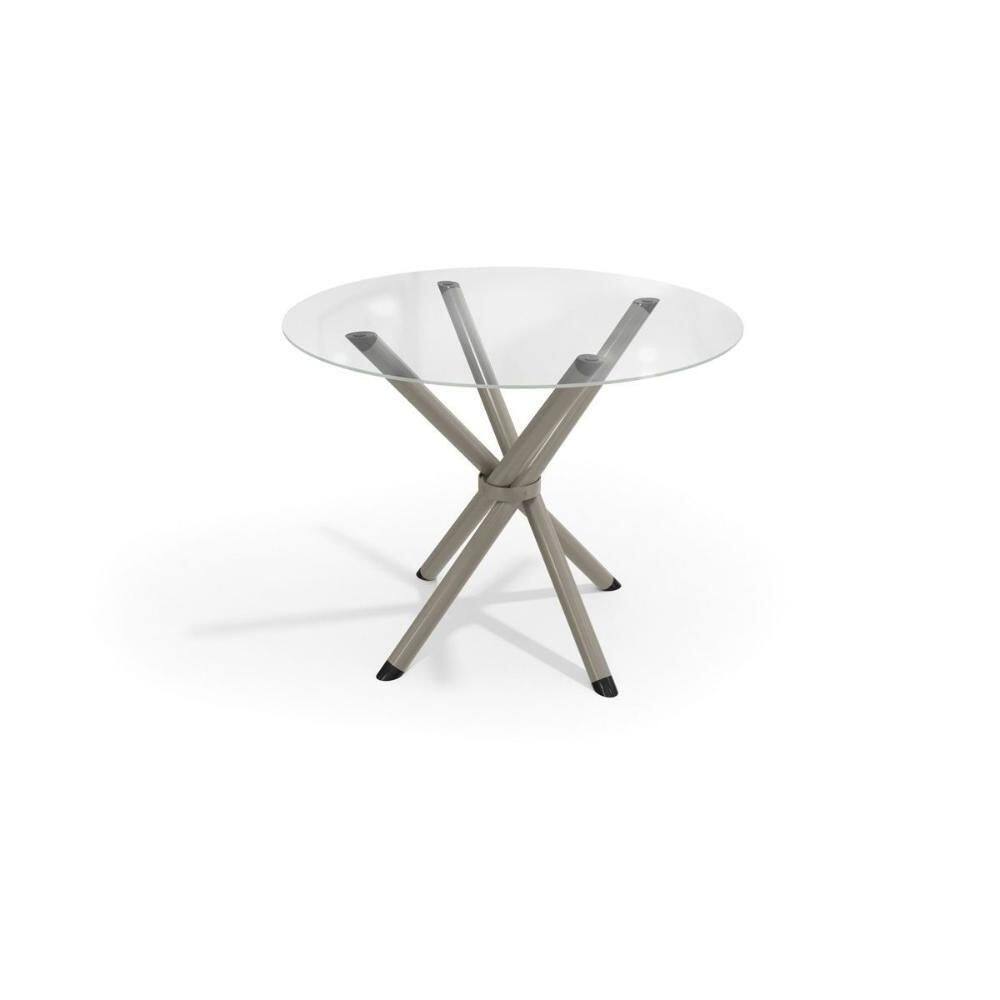 Mesa De Sala Jantar Volga C/ Tampo De Vidro Redondo 95cm Niquel - Kappesberg