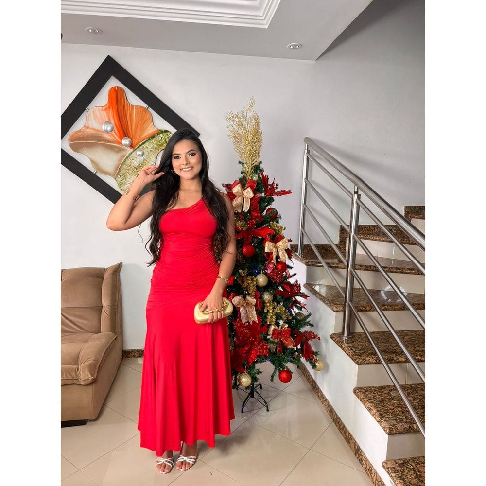 Vestido Longo Franzido Alça Unica Com Faixa Solta Malha