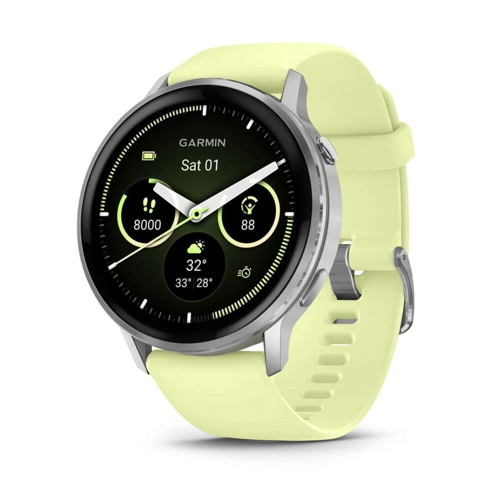 GPS Garmin Venu 4 Prata com Pulseira de Silicone Amarelo-Lima 45mm