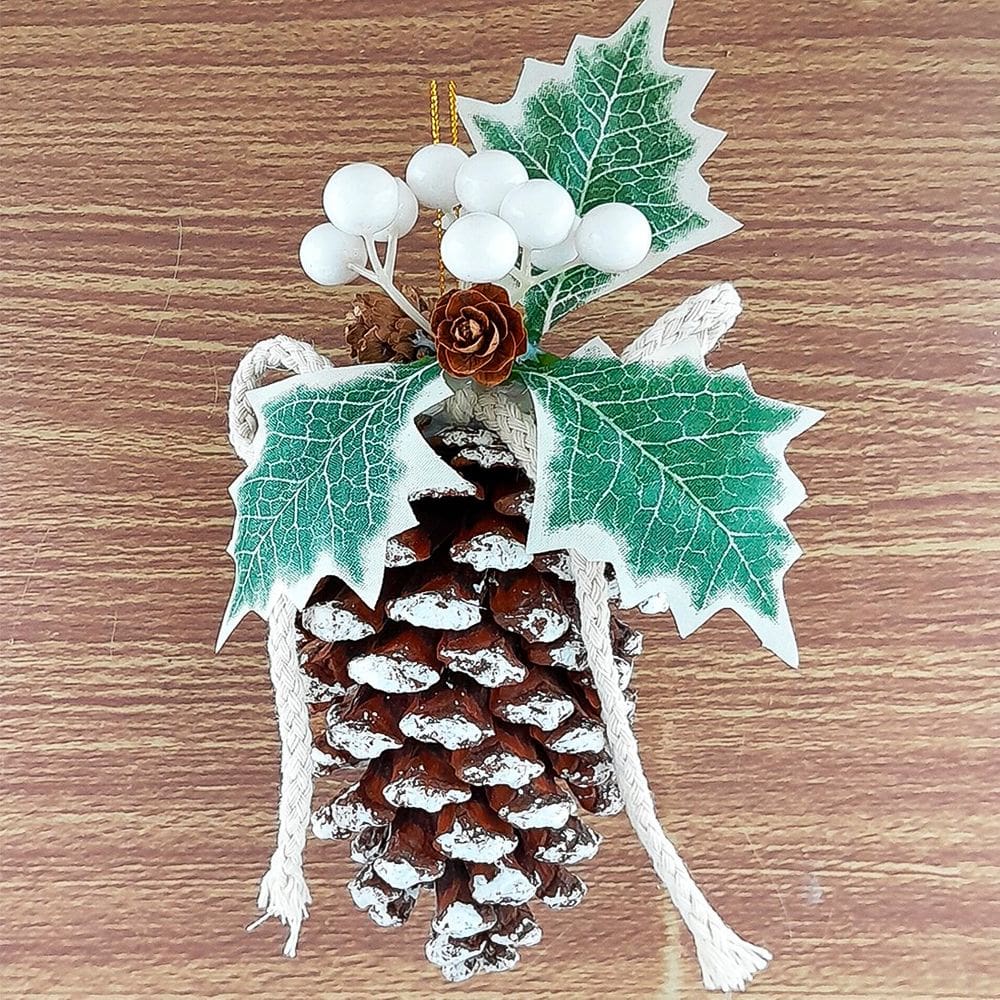 Pendentes Pinha Nevado Enfeite Árvore Natal Kit 4pçs 20x10cm