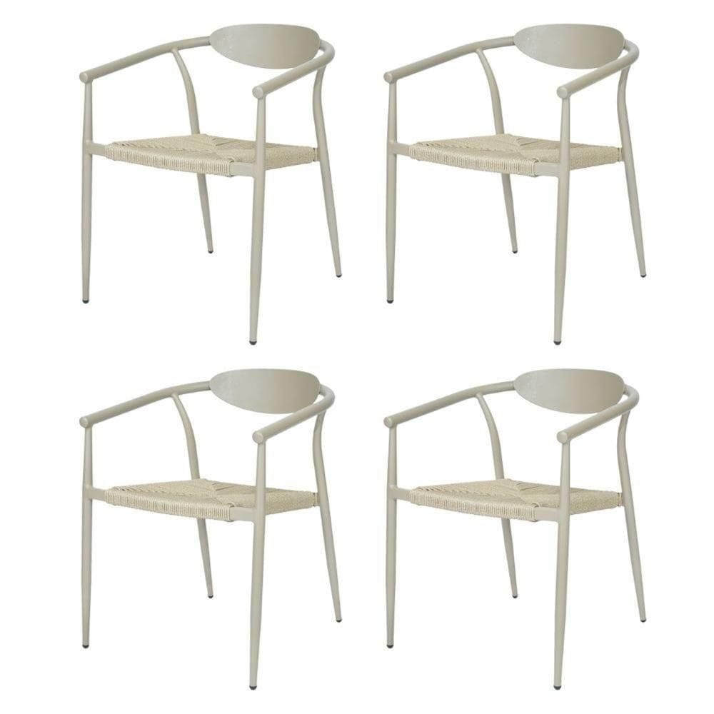 Kit 4 Cadeiras Empilhável Isla Fratini Em Alumínio Fendi Assento Com Trama De Corda Náutica Fendi