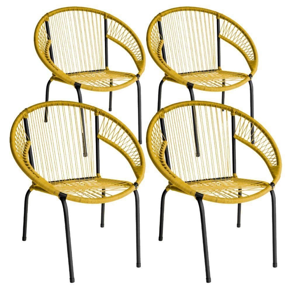 Kit 4 Cadeira De Área Eclipse Tramado Fibra Sintética E Aço Amarelo