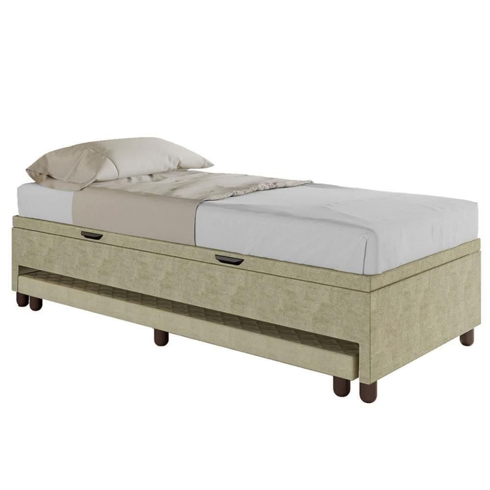 Bicama Box Baú Solteiro 88x188 Cm Samy S05 Veludo Bege - Mpozenato