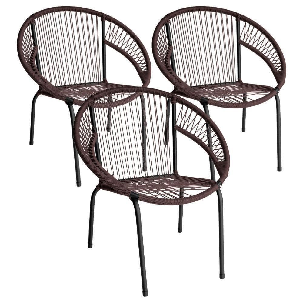 Kit 3 Cadeira De Área Eclipse Tramado Fibra Sintética E Aço