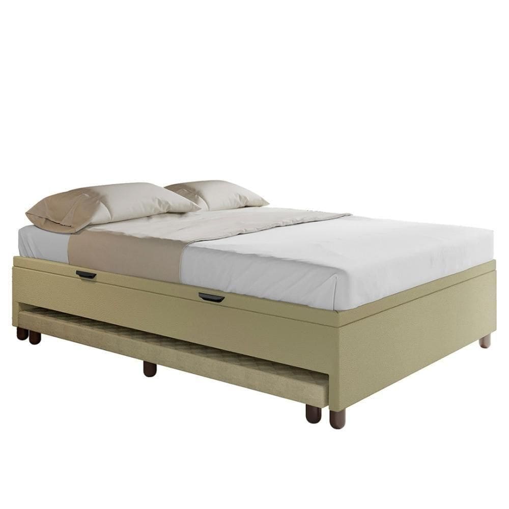 Bicama Casal Box Com Baú 138x188cm Samy S05 Sintético Bege - Mpozenato