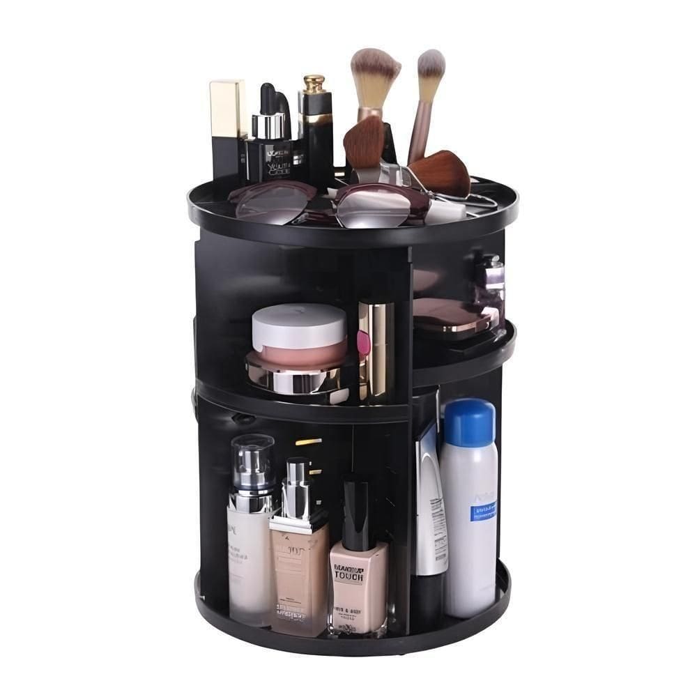Suporte Organizador De Maquiagem Giratorio Estante Cosmeticos Creme Perfume Skin Care Penteadeira 3 Andares Luxo Preto