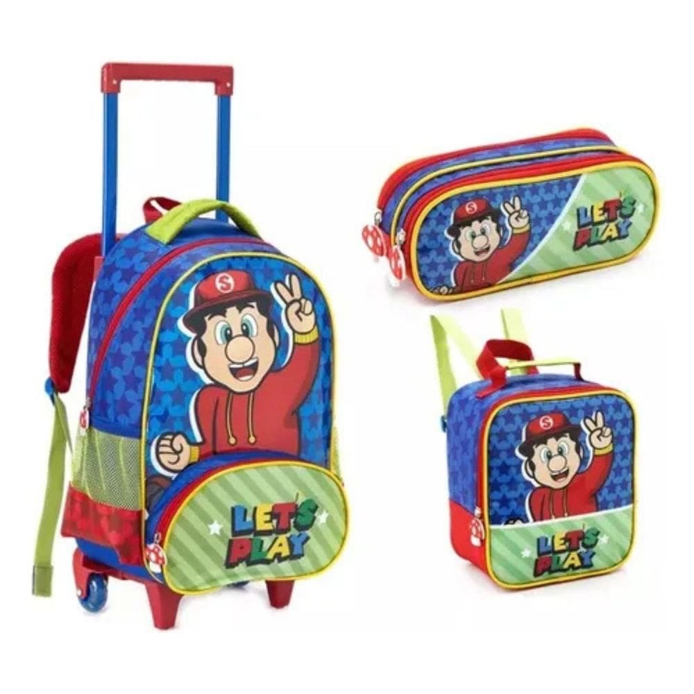 Kit Escolar Mochila c/Rodinhas Alça de Mão e Costas + Lancheira + Estojo - Let´s Play - Denlex