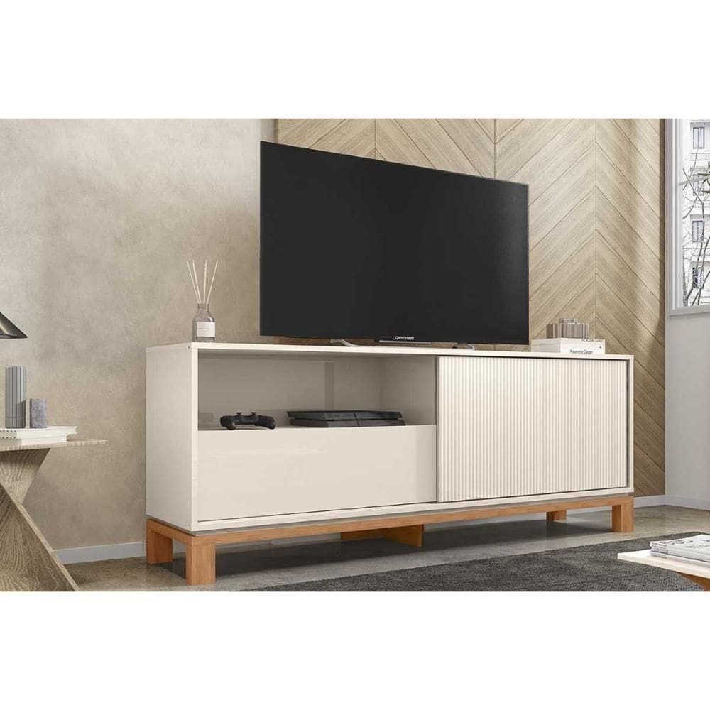 Rack Bancada P/ Tv Até 55 Pol Mondrian 1.5 C/ 1 Porta E 1 Gaveta 150cm Off White Mr/freijo - Caemmun