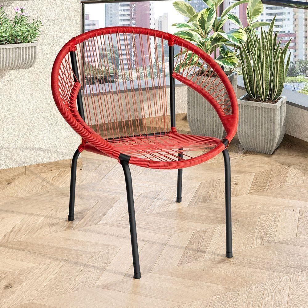 Cadeira De Área Eclipse Tramado Em Fibra Sintética E Aço Vermelho