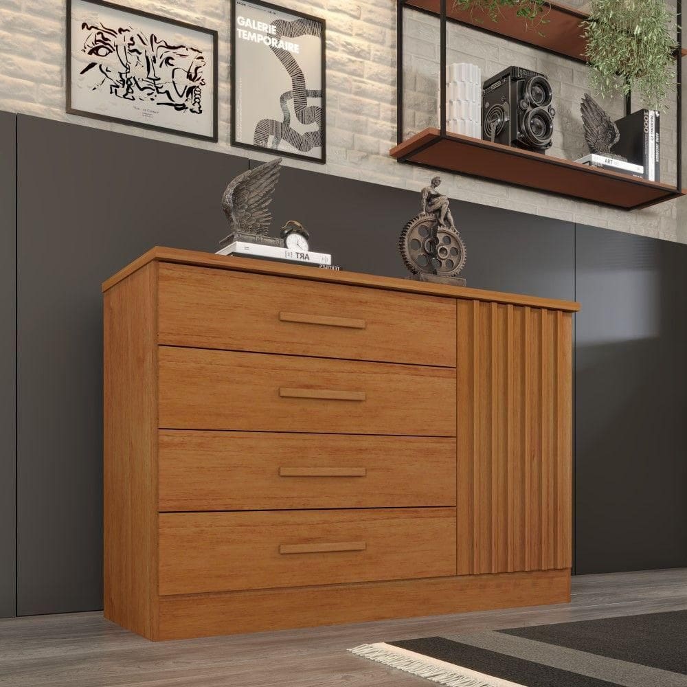 Cômoda Barcelona 4 Gavetas E 1 Porta Ripada Tcil Cinamomo
