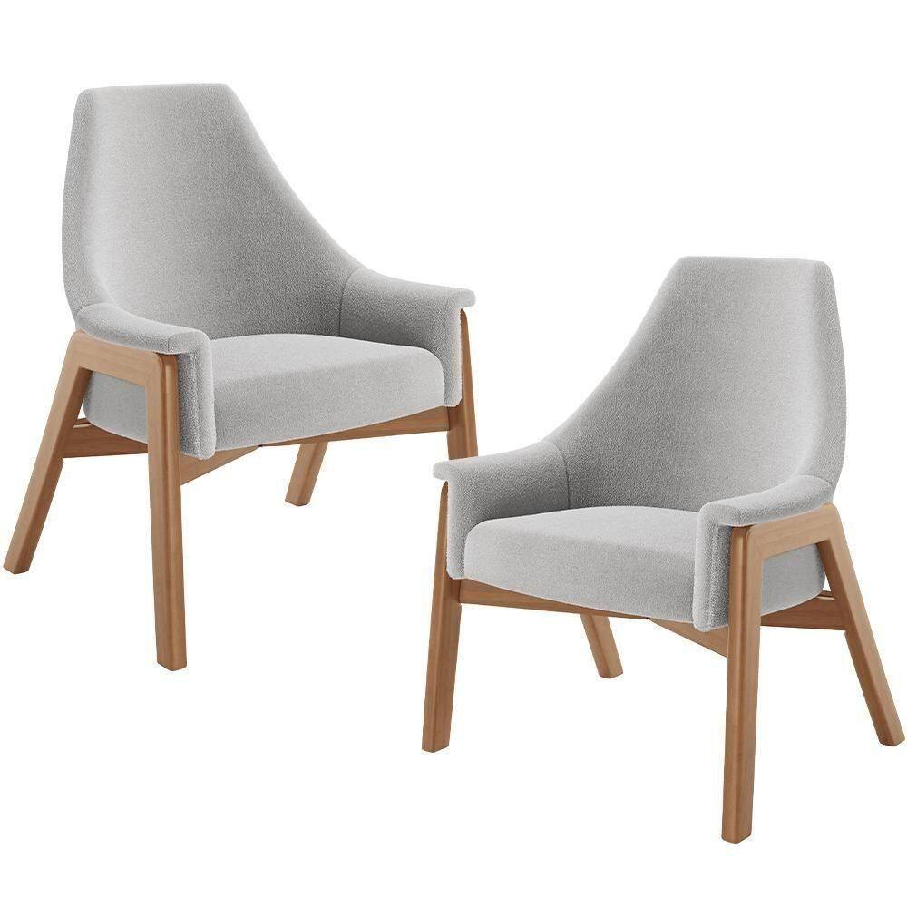 Kit 02 Poltronas Decorativa Sakura L02 Bouclê Cinza