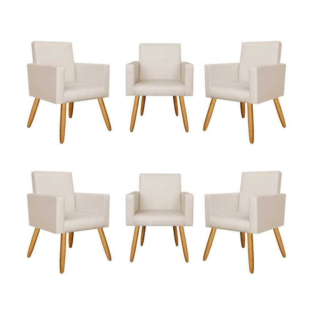 Kit 6 Poltronas Recepção Courino Bege