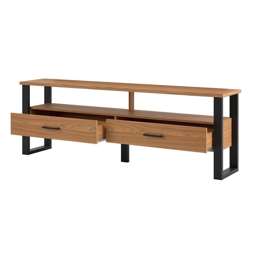 Rack Para Até 60 Pol. Estilo Industrial 2 Gavetas F42 Freijó/preto Fosco - Pradel