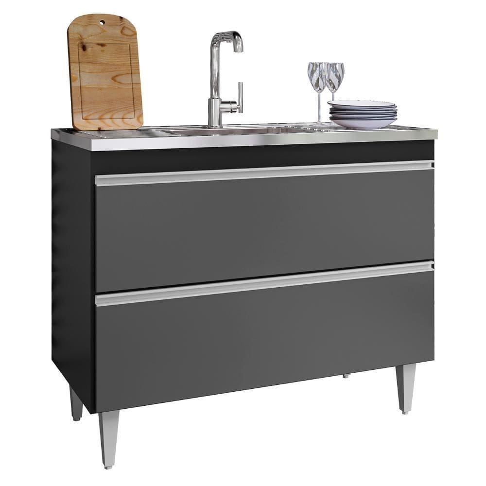 Balcão De Cozinha Com Pia Inox 100cm Julia Z34 Preto-grafite - Mpozenato