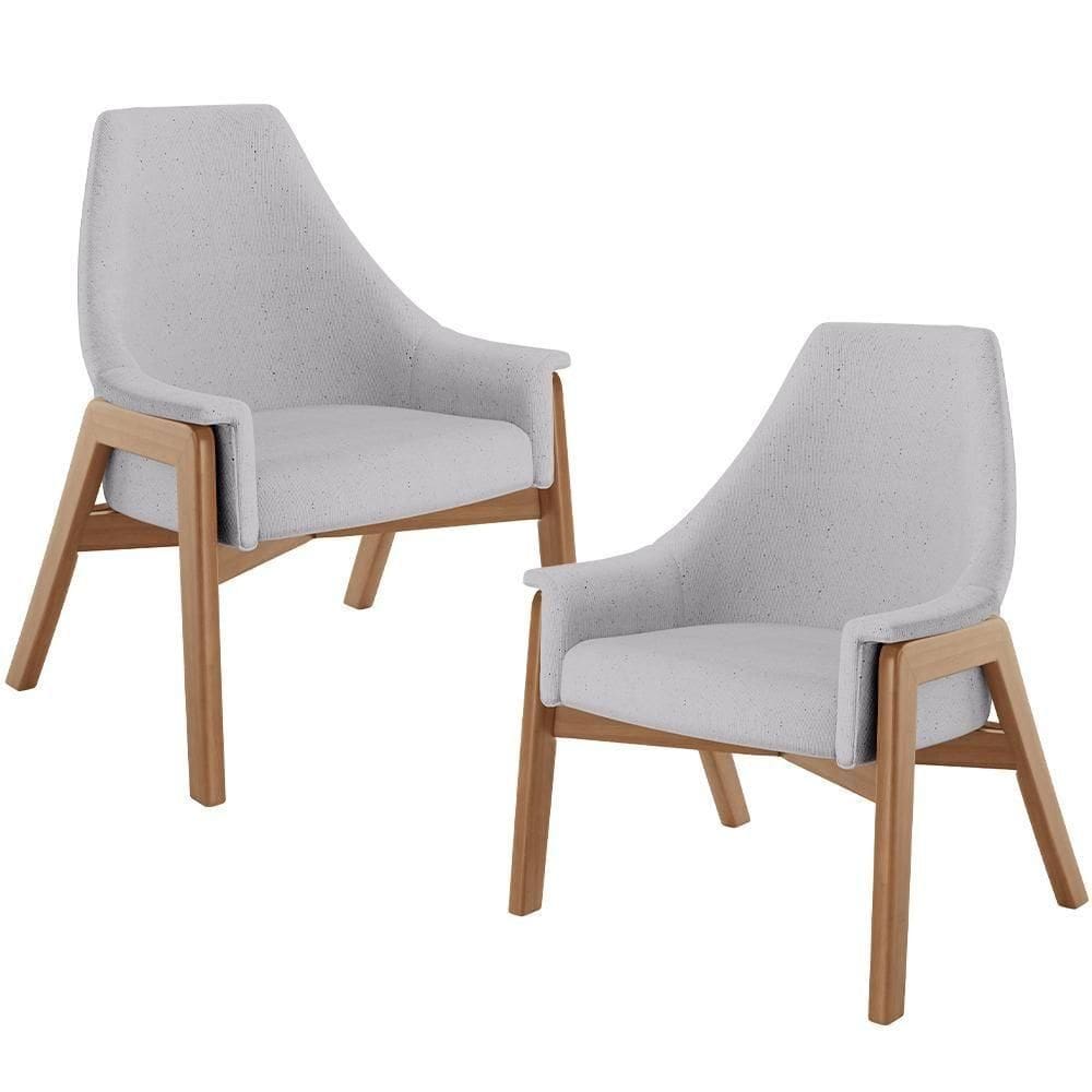 Kit 02 Poltronas Decorativa Sakura L02 Linho Cinza