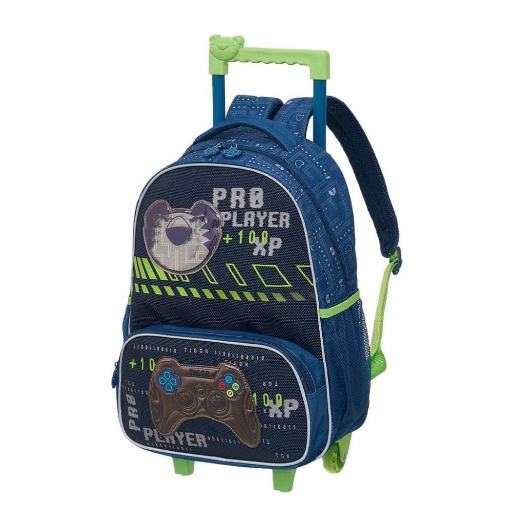 Mochila de Rodinhas Tigor T Tigre Com Alças Game Azul Verde
