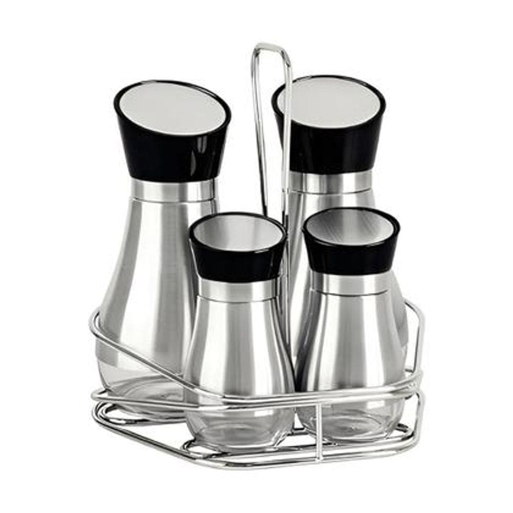 Kit 2 Galheteiros E 2 Porta Temperos Vidro/Inox Amigold