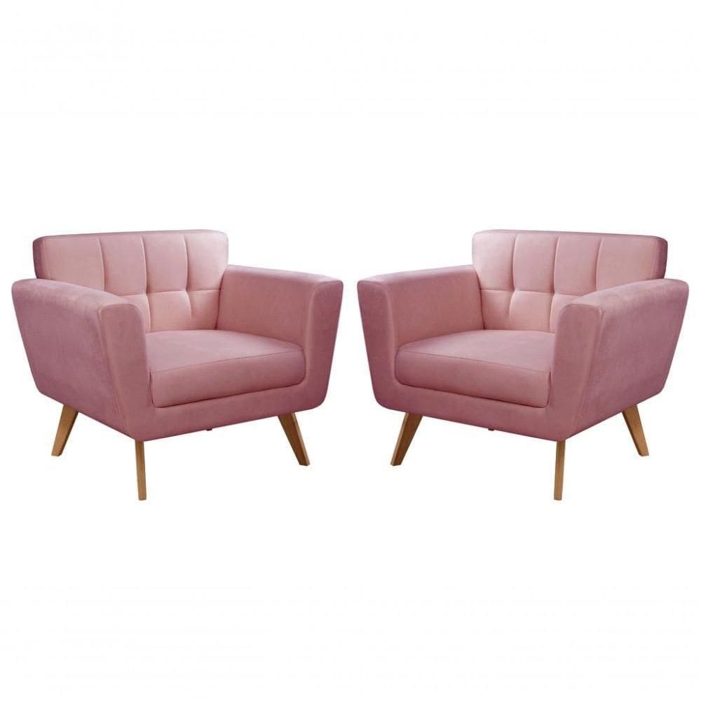 Conjunto 2 Poltronas Bruna Confortável Decorativa Moderna - Suede Rosa 280