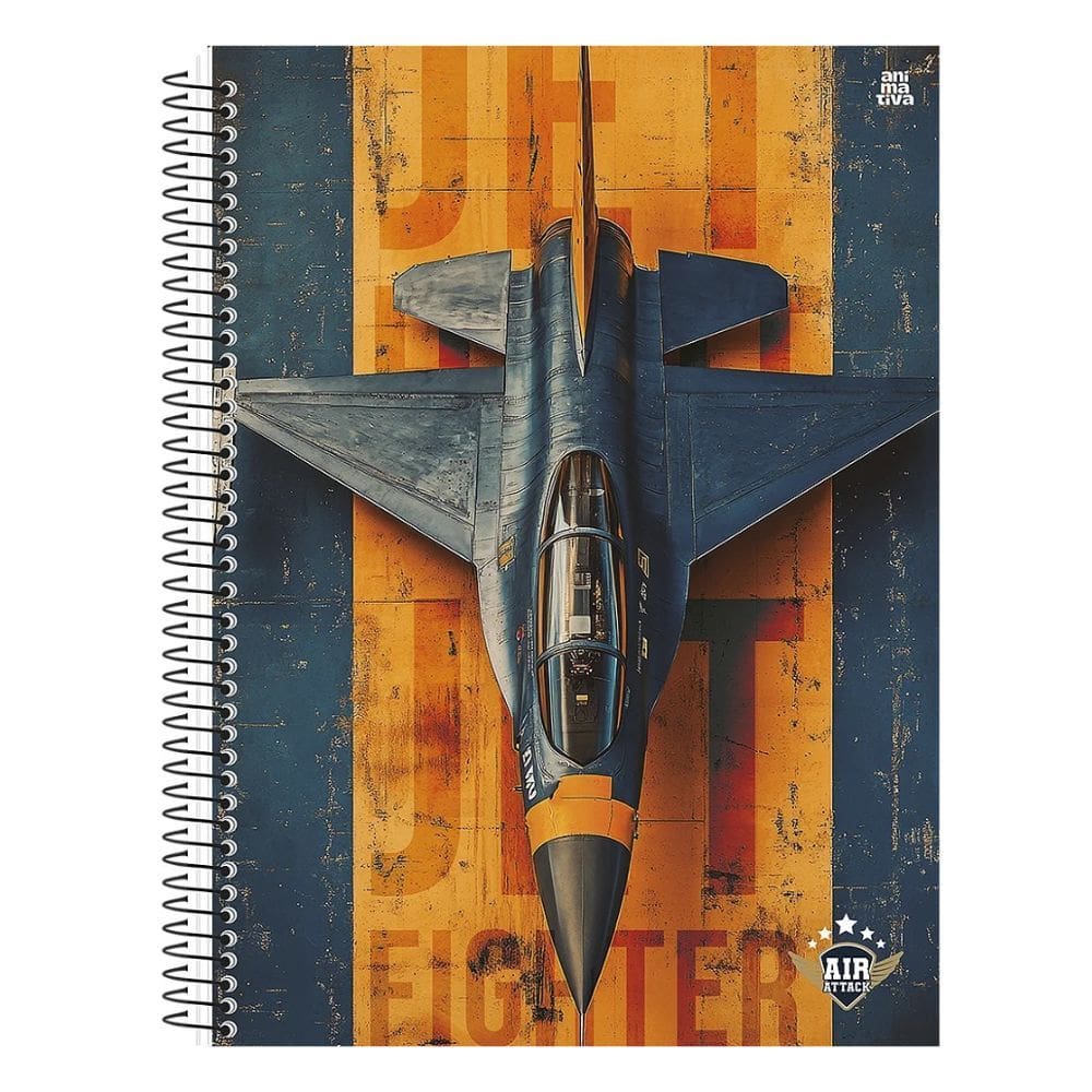 Caderno Espiral Grande Universitario  Air Attack (Aviões de Guerra) 1 Matéria 80 Folhas Capa Dura Animativa