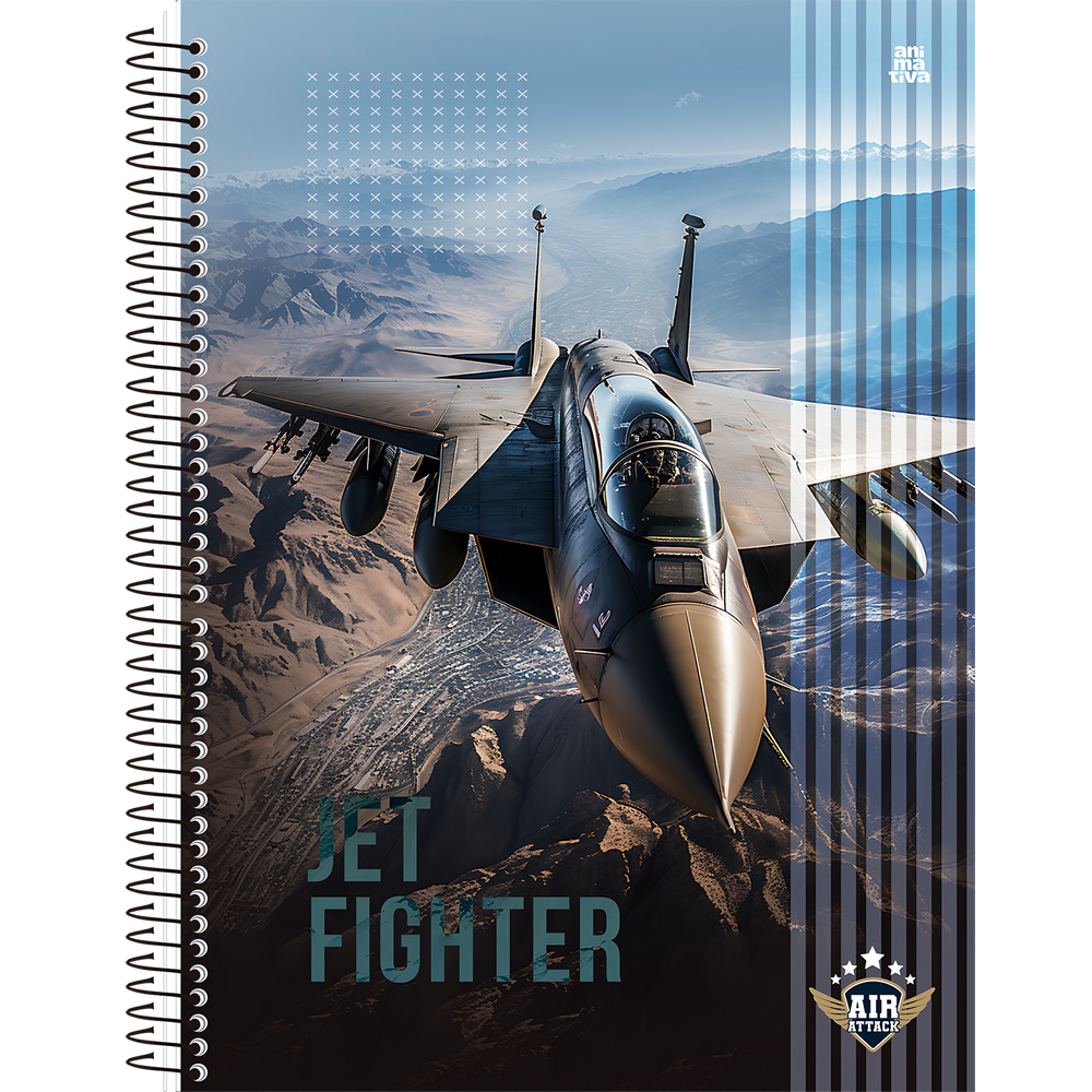 Caderno Espiral Grande Universitario  Air Attack (Aviões de Guerra) 1 Matéria 80 Folhas Capa Dura Animativa