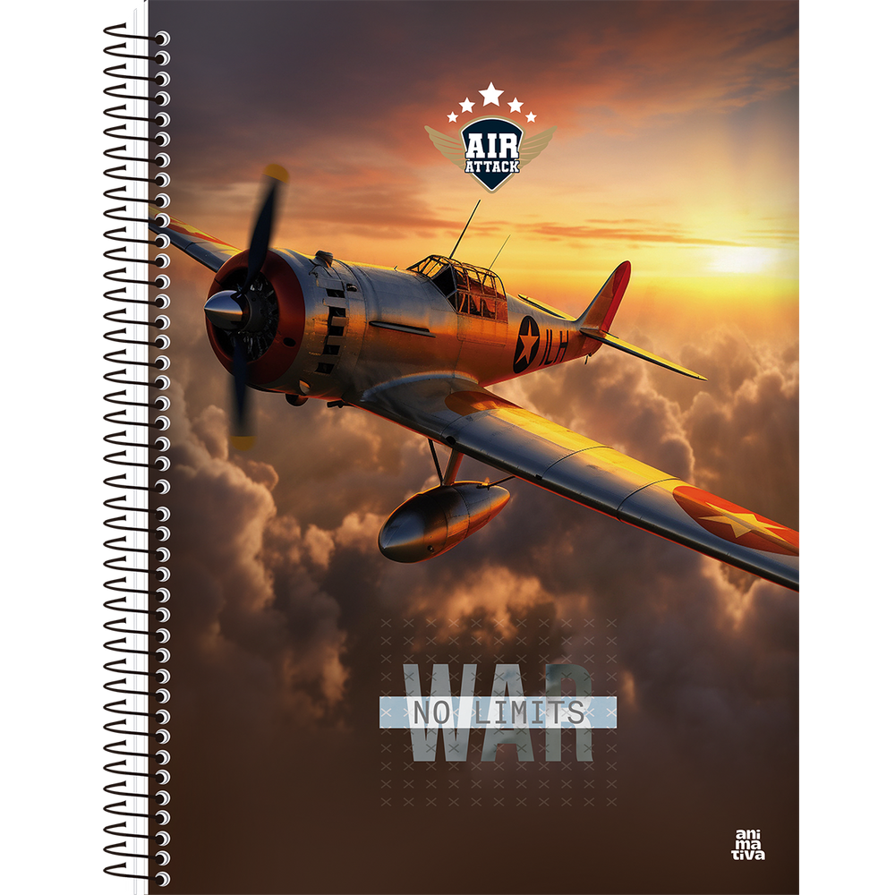 Caderno Espiral Grande Universitario  Air Attack (Aviões de Guerra) 1 Matéria 80 Folhas Capa Dura Animativa