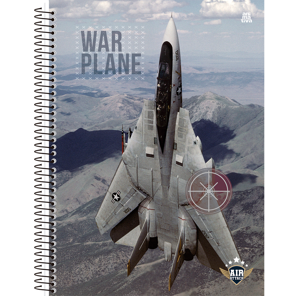 Caderno Espiral Grande Universitario  Air Attack (Aviões de Guerra) 1 Matéria 80 Folhas Capa Dura Animativa