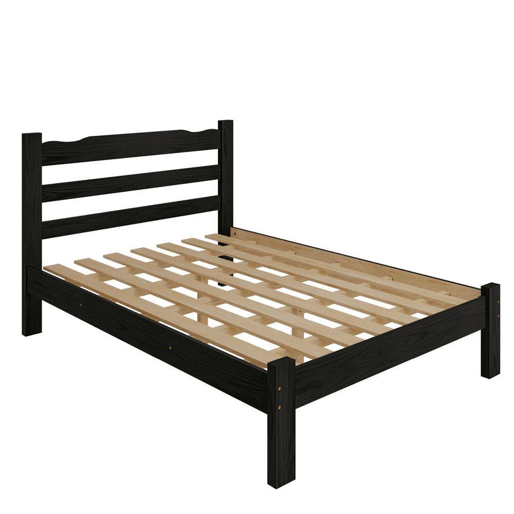 Cama Reforçada Casal Nemargi em Madeira Macia Cor Preto