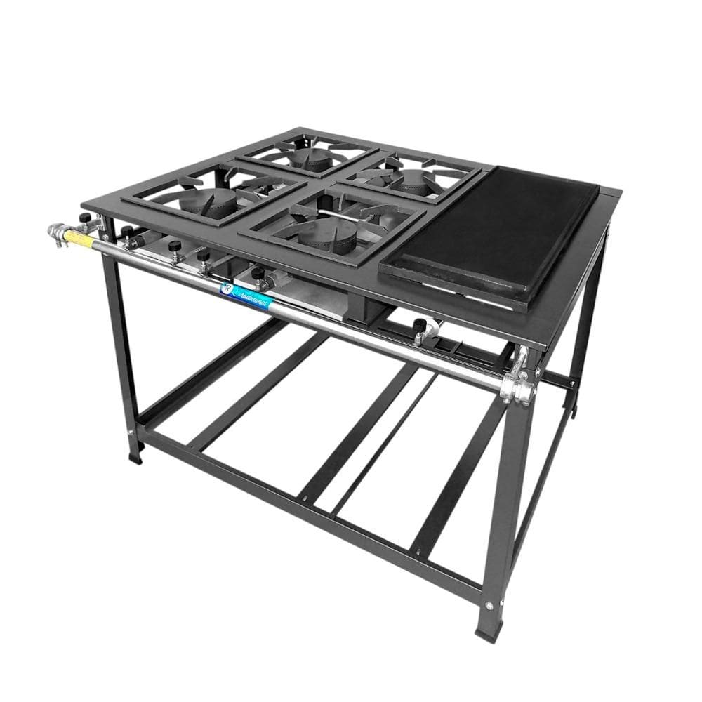 Fogão Industrial 4 Bocas Simples a Gás Alta Pressão MR Fogões com Chapa P7