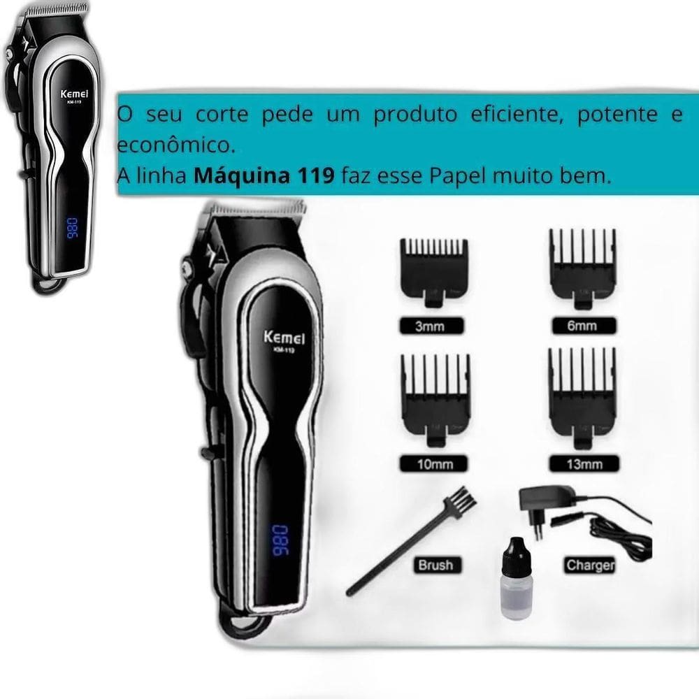 Máquina De Cabelo Kemei Digital Sem Fio Bivolt