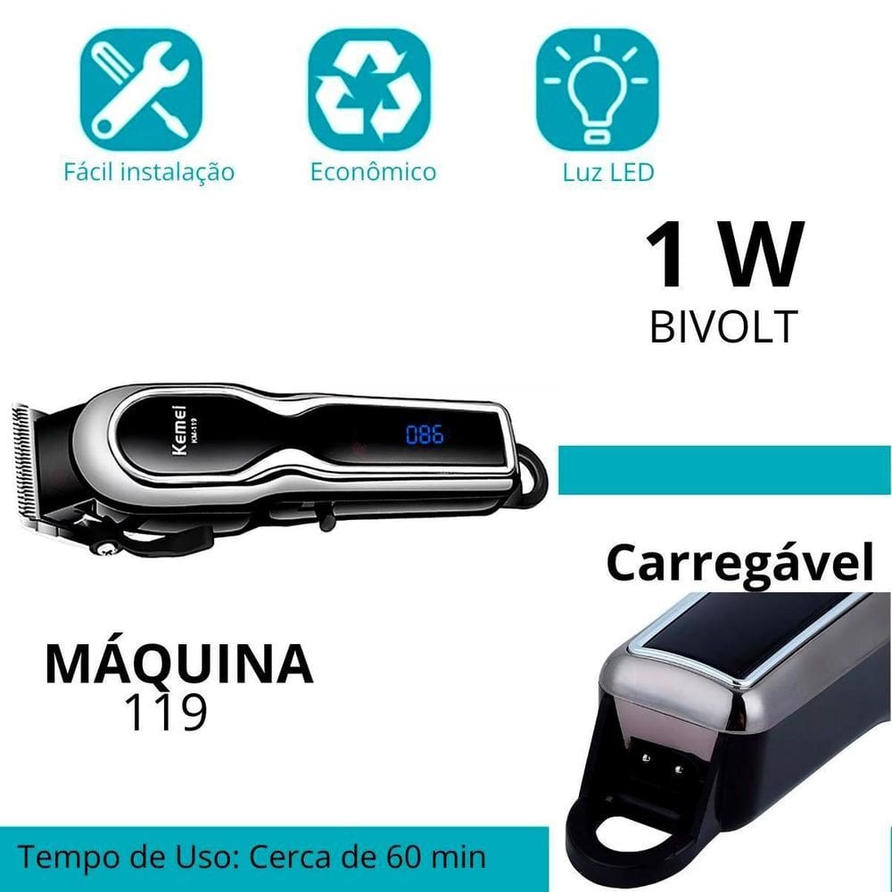 Cortador Kemei Compacto Bivolt Ideal Para Salão