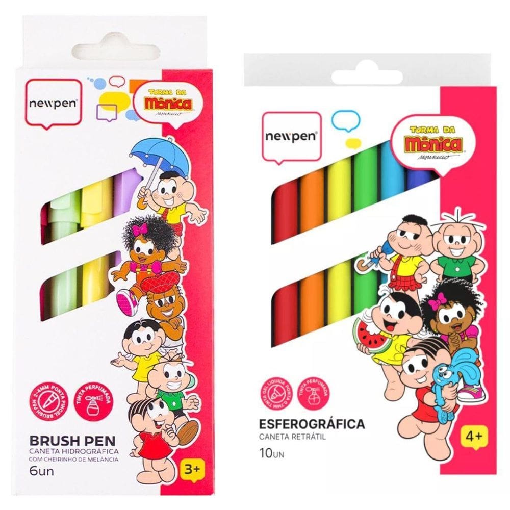 Kit Esferográfica + Brush Pen Da Turma Da Mônica - Newpen