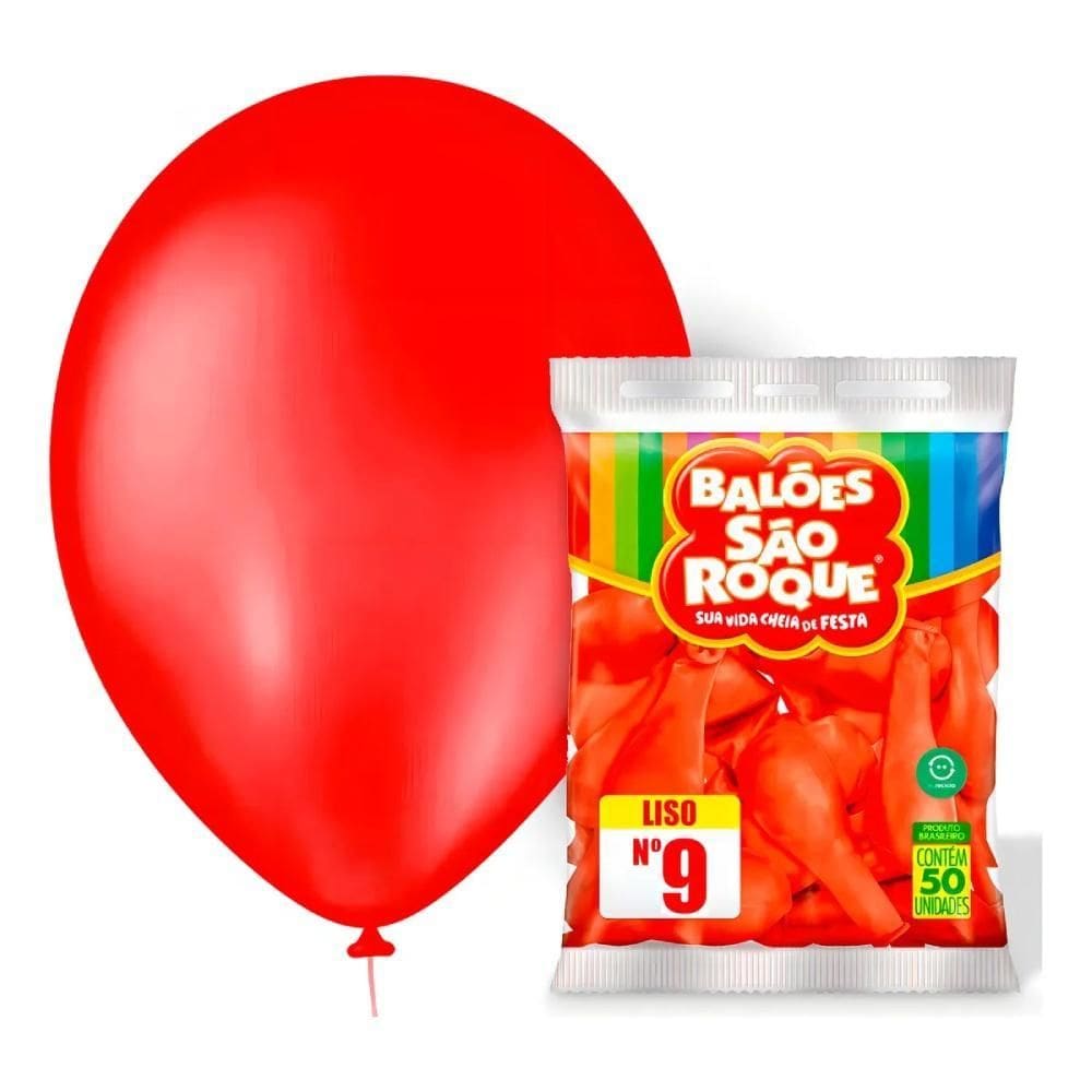 Balão São Roque Liso Nº 9 Redonda C/50 Vermelho Quente
