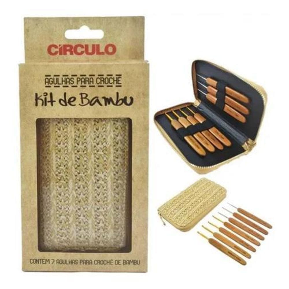 2X Kit Estojo Agulhas De Crochê Tricô Cabo Bambu 7 Un Círcul