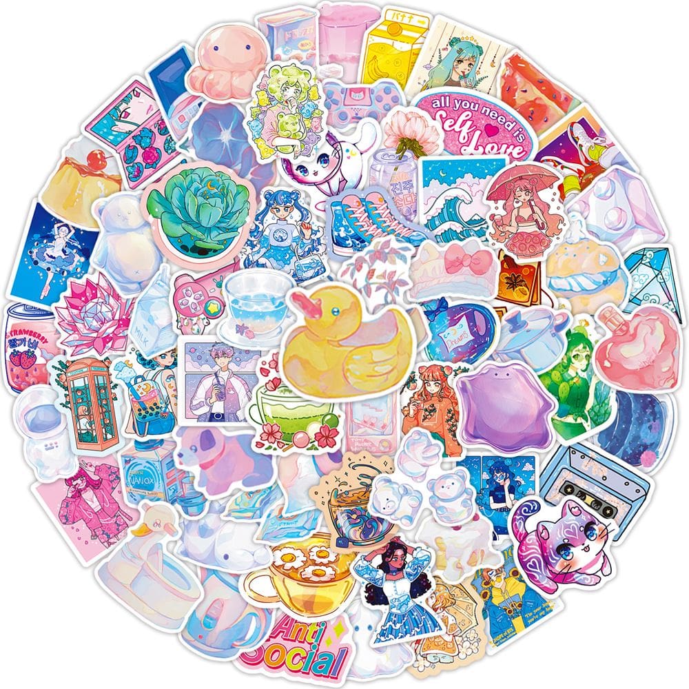 Pacote de adesivos: 100 unidades, estilos de tinta, anime, vinil impermeável