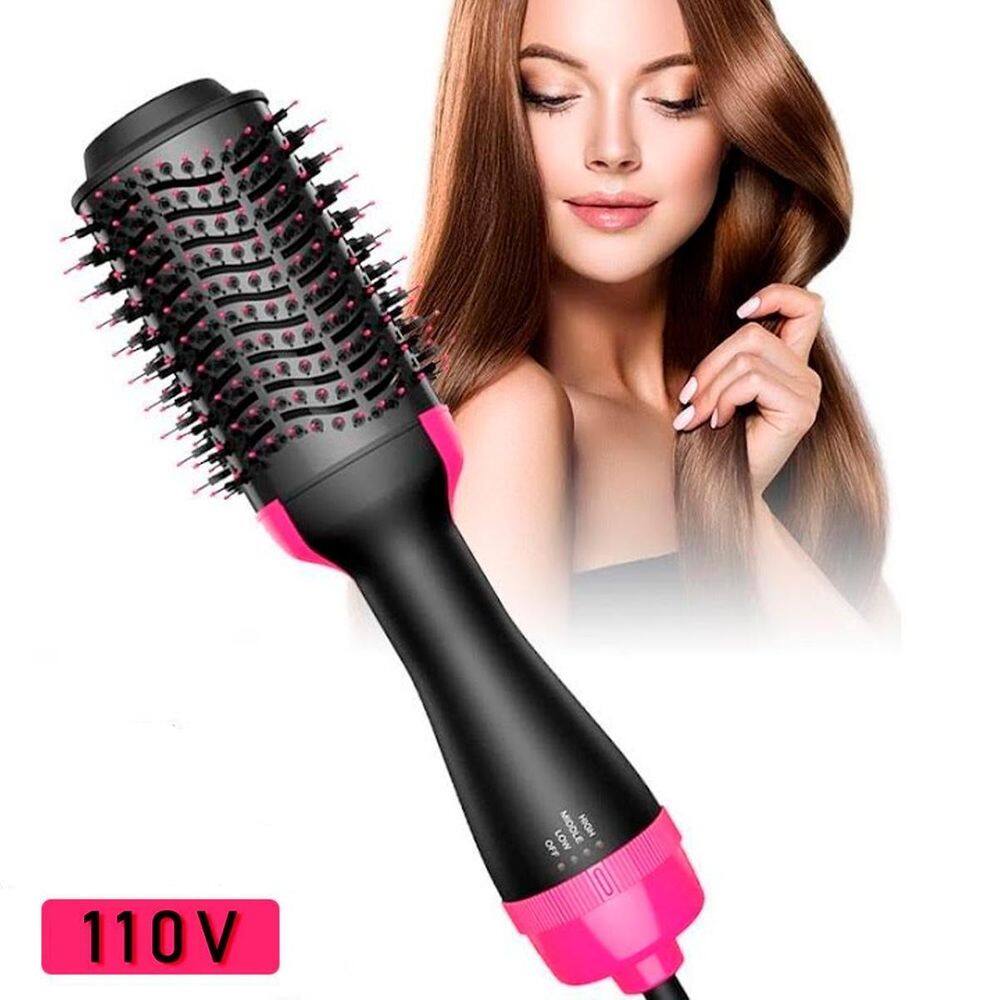 Escova Rotativa Alisa Seca Modela Preto Rosa