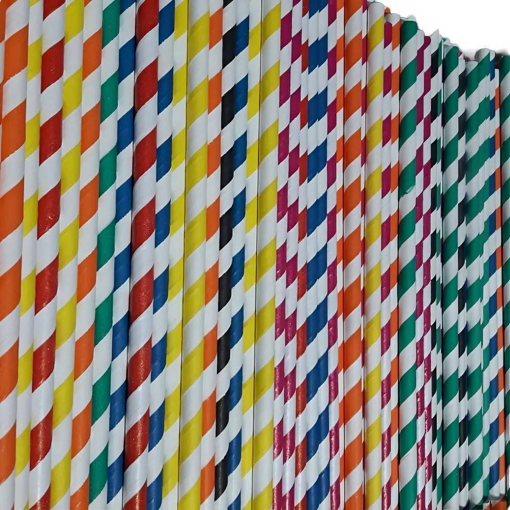 100 Canudo De Papel Drink Colorido Biodegradavel Descartável