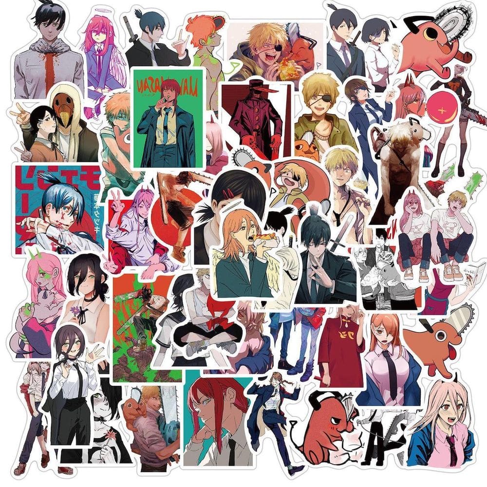 Adesivo, 50 peças, motosserras, adesivo masculino, vinil, desenho animado, adesivo de anime