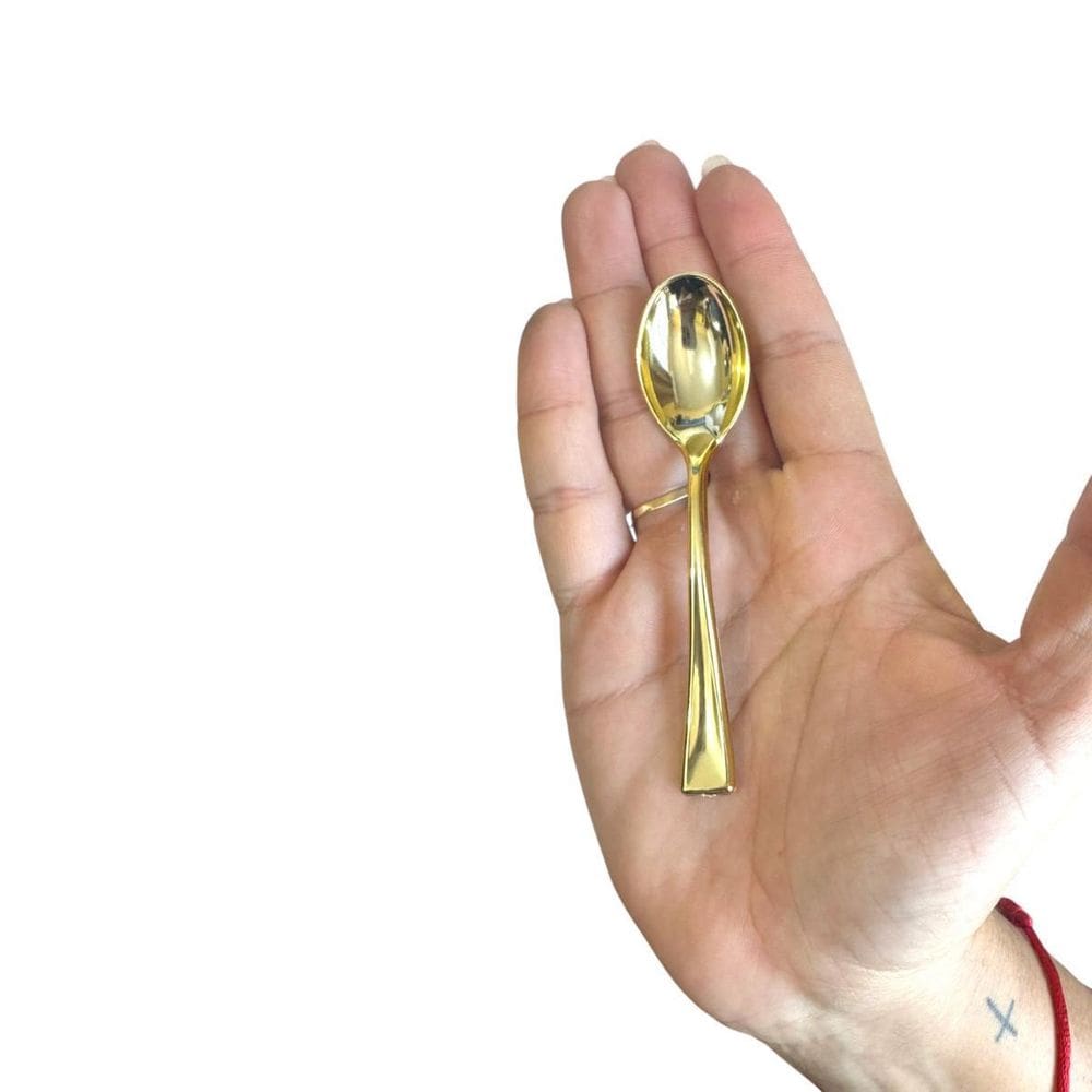 75 Mini Colherzinha Dourada Brilhosa 10Cm Acrilico Rigido
