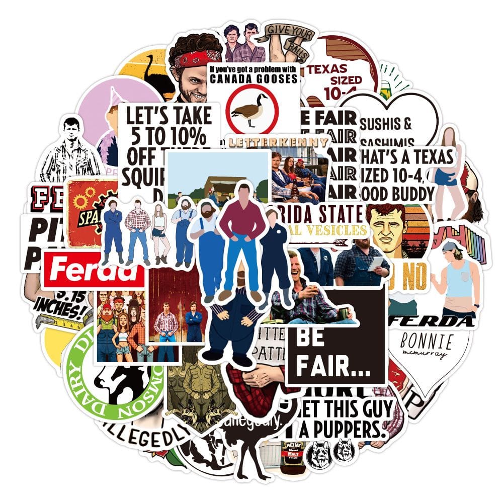 Pacote de adesivos Letterkenny Towns, vinil impermeável, 50 unidades