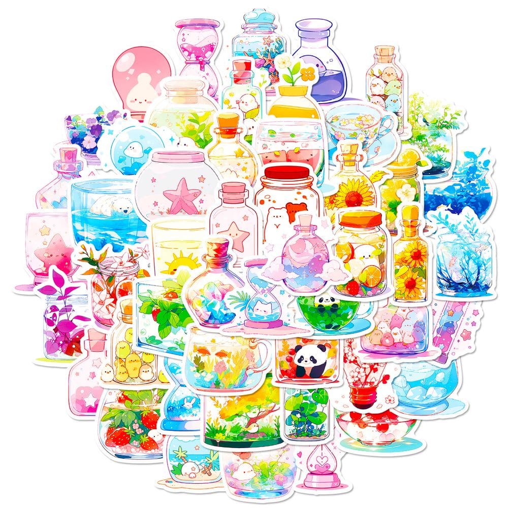 Adesivos Fantasy Bottle Anime, vinil impermeável, 50 unidades