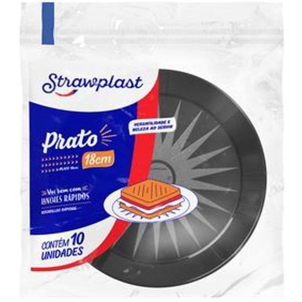 Prato De Acrílico Redondo 18Cm Preto - 10 Unidades