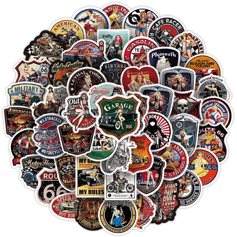 Pacote de adesivos Retro Classic Car Street Anime Waterproof x100