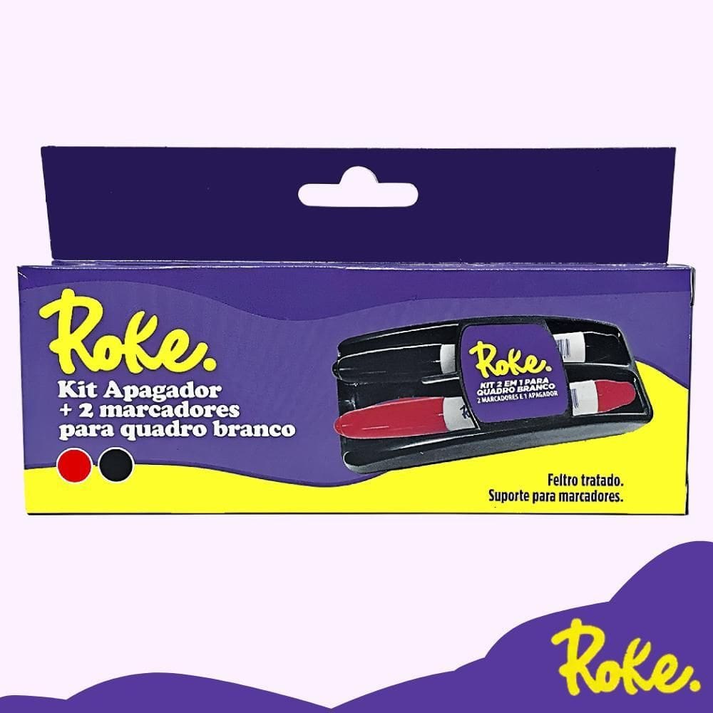 Kit Apagador + 2 Marcadores De Quadro Branco Roke