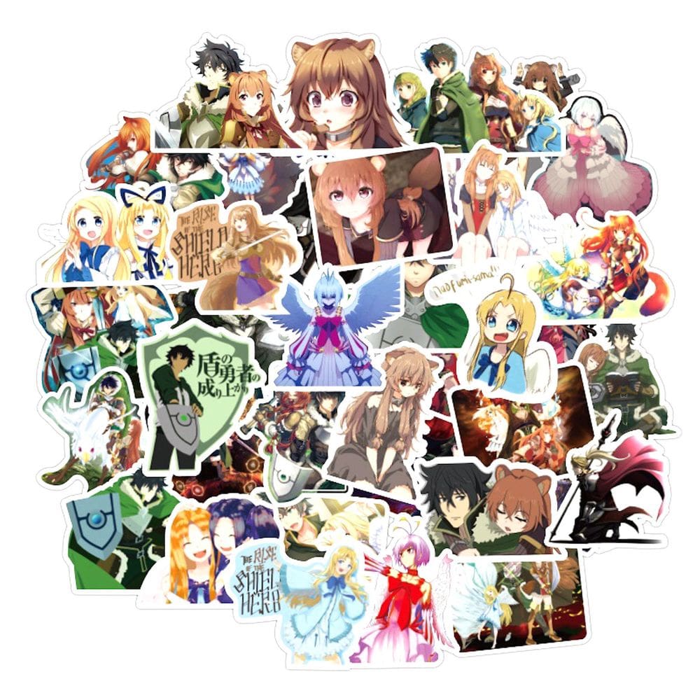 Pacote de adesivos Risings of The Shields Heros Anime Water 50 unidades
