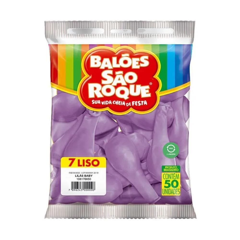 Balão Bexiga São Roque Liso Nº7 Redonda C/50 Lilas Baby