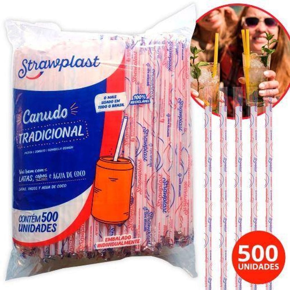 Canudo Tradicional Strawplast - Pacote Com 500 Und